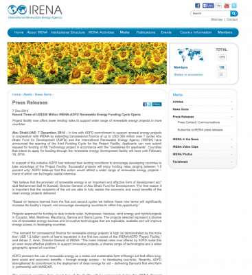 IRENA ADFD open 3rd round of $350m renewable energy funding facility