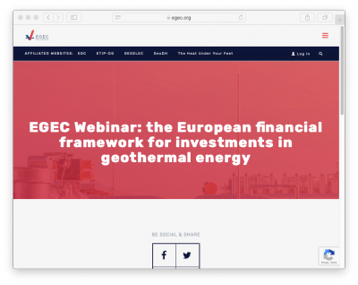EGEC Webinar – European Financial Framework for investments in geothermal, 26 March 2020