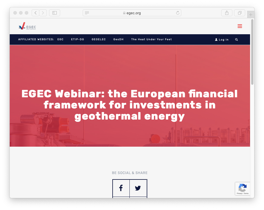EGEC Webinar – European Financial Framework for investments in geothermal, 26 March 2020
